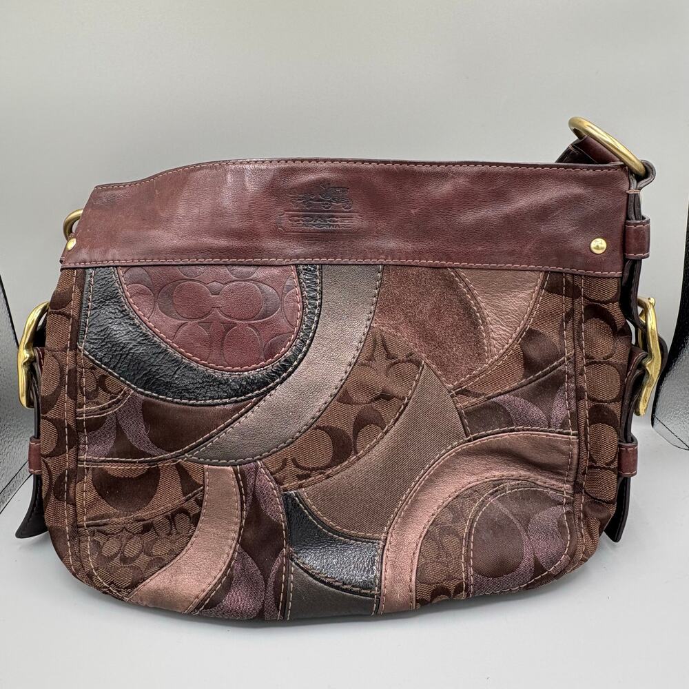 Coach Y2K Vintage Zoe Mosair Brown Patchwork Leather Suede Hobo Shoulder Bag - Picture 2 of 16